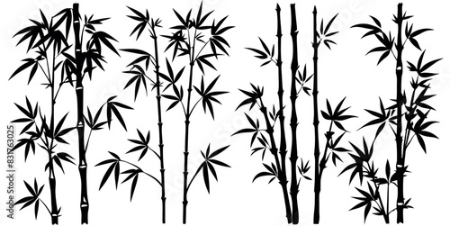 bamboos vector silhouettes white background