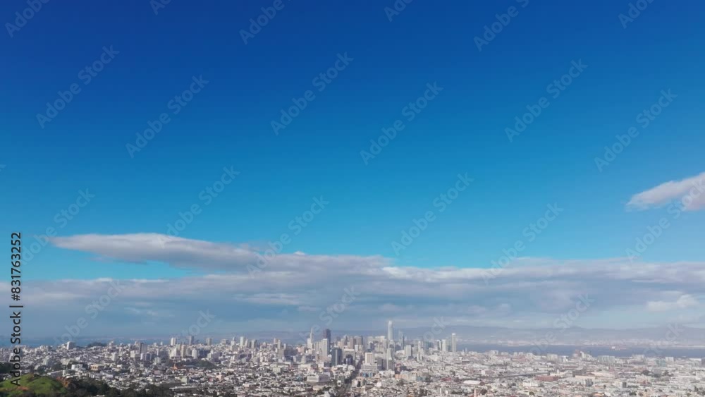 Panning down drone aerial view revealing downtown San Francisco, California Panning down drone aerial view revealing downtown San Francisco, California