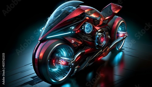 Futuristic motorcycles with sleek and innovative designs, showcasing advanced technology and aerodynamic features. photo
