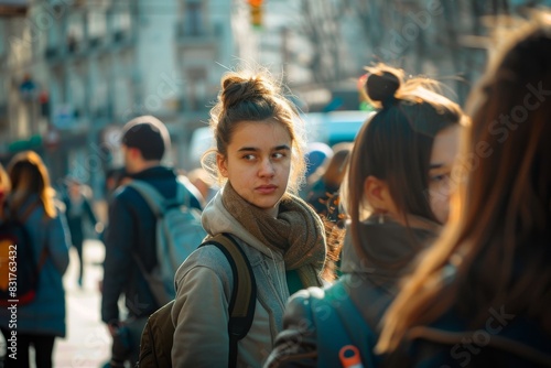 young beautiful hipster woman walking in the city, lifestyle people concept