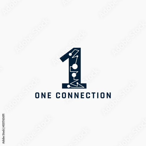 A blue and white logo for One Connection. The logo is a stylized number 1 with a few dots and lines.