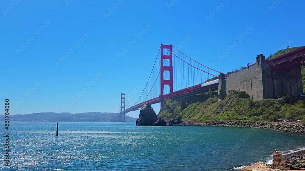 Golden Gate Bridge Landmark with Blue Skies from Moore Road near Sausalito, California, USA. Golden Gate Bridge Landmark with Blue Skies from Moore Road near Sausalito, California, USA.