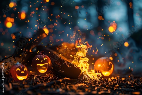 A representation of a digital campfire where the sparks are emojis
