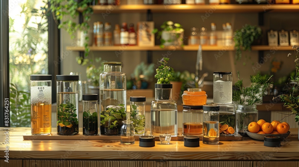 eco-friendly products is elegantly displayed. From reusable water bottles to biodegradable packaging, each item reflects a commitment to sustainability. The clean and minimalist backdrop eco-friendly products is elegantly displayed. From reusable water bottles to biodegradable packaging, each item reflects a commitment to sustainability. The clean and minimalist backdrop