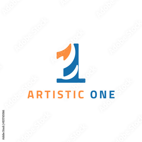 A blue and orange logo with the number 1 on it. The logo is for Artistic One.