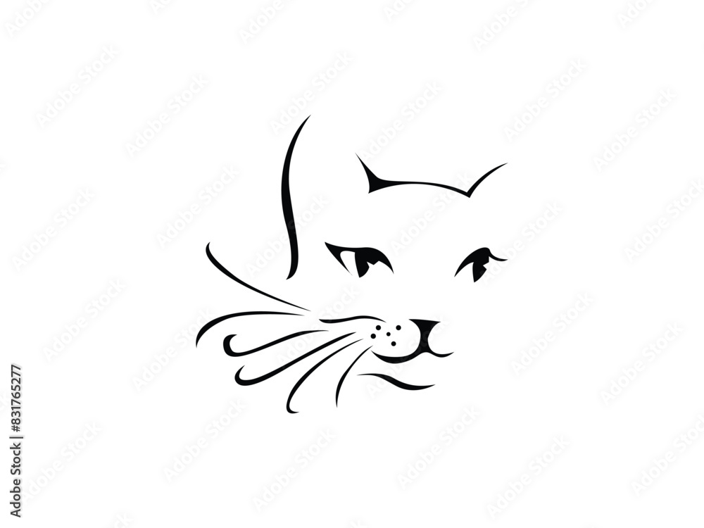 cat drawing outline. kitten doodles in abstract hand drawn style, black and white line art vector illustration. Isolated On White Background. cat drawing outline. kitten doodles in abstract hand drawn style, black and white line art vector illustration. Isolated On White Background.