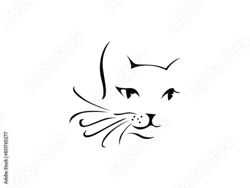 cat drawing outline. kitten doodles in abstract hand drawn style, black and white line art vector illustration. Isolated On White Background.