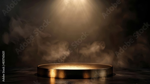 A mysterious golden ring emerges from swirling mist against darkness