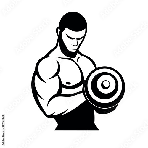 a body builder man stand with barbell and doing gym vector silhouette, white background 