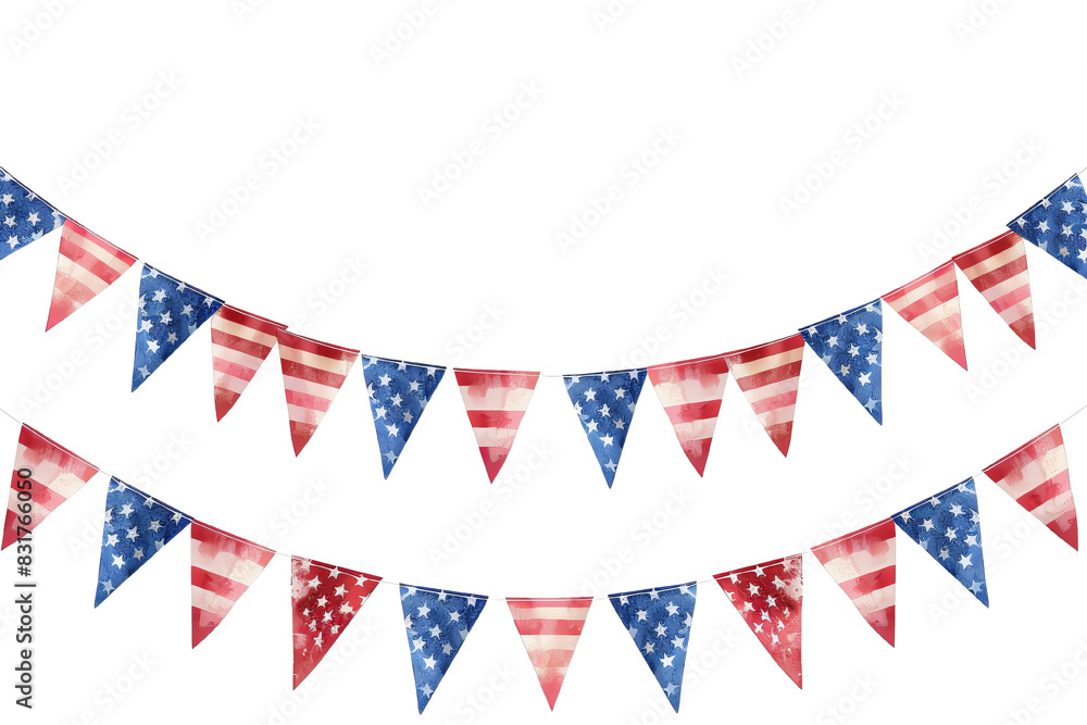Fototapeta premium A festive bunting of American flags strung together. Perfect for Independence Day celebrations.