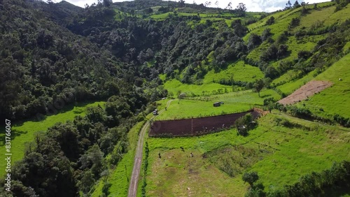 Aerial Drone Pull Over Foothills of the Pasochoa volcano, Puichig, Machachi valley, Cantón Mejía, Pichincha Province, Ecuador.