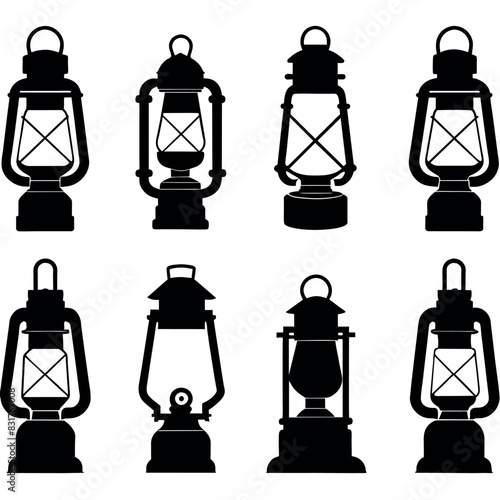 Vintage camping lantern flat, lamp icon vector silhouette