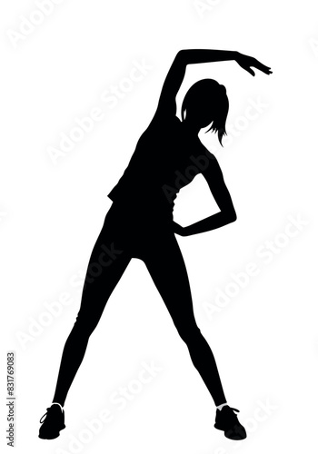 A woman doing yoga at home vector illustration black color silhouette