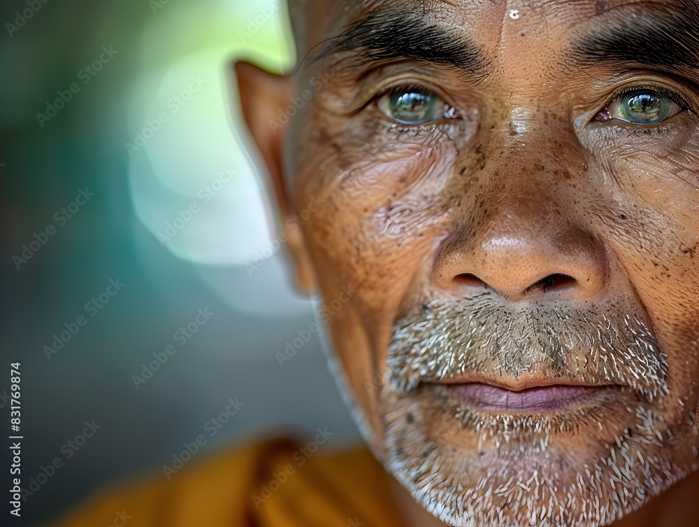 Serene Thai Monk in Tranquil Meditation A Glimpse into Spiritual Focus Serene Thai Monk in Tranquil Meditation A Glimpse into Spiritual Focus