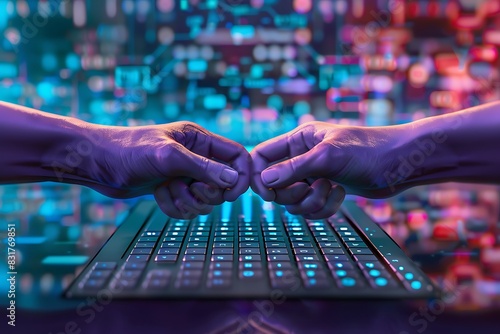 A representation of a digital handshake between two computer terminals photo