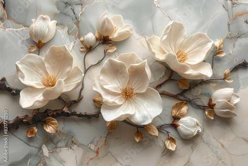 panel wall art, wall decoration, marble background with flowers designs