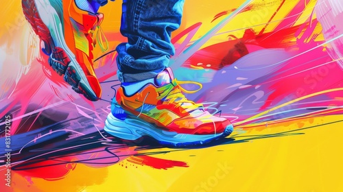 Fashion footwear Sport background abstract sneakers colorful bright photo