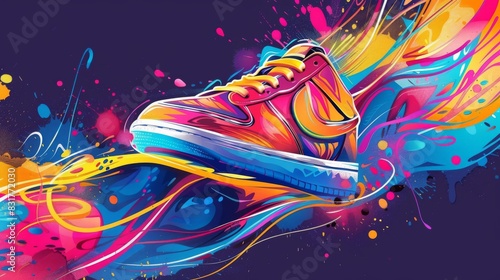 Fashion footwear Sport background abstract sneakers colorful bright