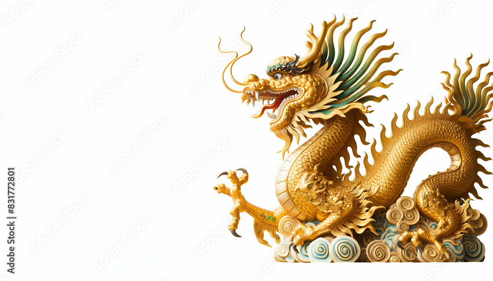 Chinese dragon with white isolated background, generative ai