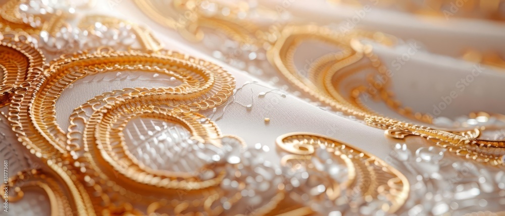 Twotone lace pattern, abstract shapes, gold and white colors