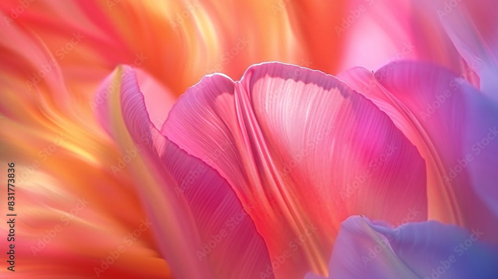 Chromatic Whirlwind: Extreme macro shot of tulip petals swirling in a kaleidoscope of vibrant hues.