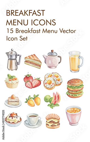 Breakfast menu logo vector icon set 