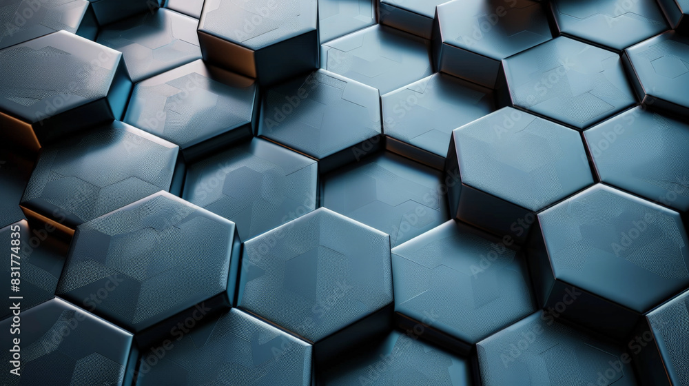 Futuristic Hexagonal 3D Abstract Background in Cool Metallic Tones - Modernity and Precision Concept Futuristic Hexagonal 3D Abstract Background in Cool Metallic Tones - Modernity and Precision Concept