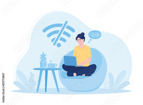 a woman is having internet troubles concept flat illustration