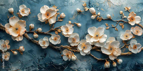 panel wall art, wall decoration, marble background with flowers designs