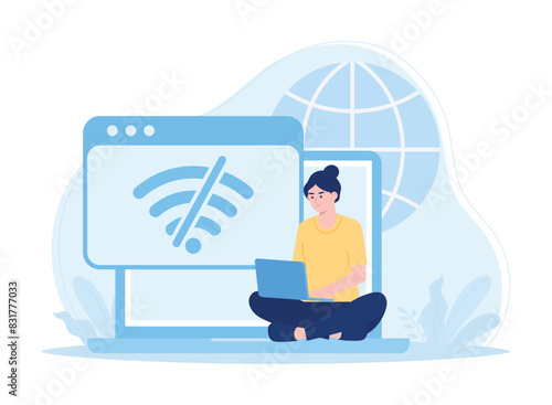 a woman lost the signal network concept flat illustration