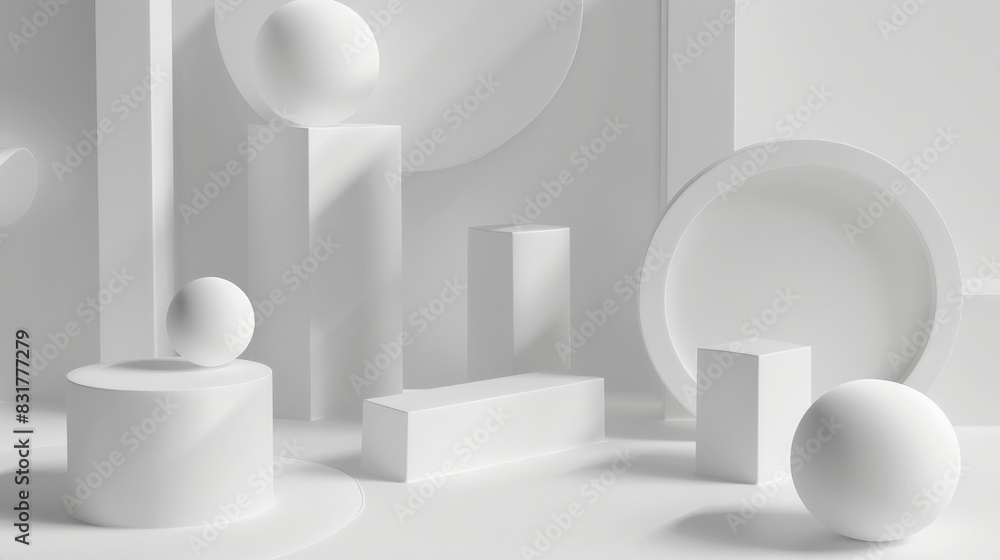Simplistic White 3D Geometric Composition with Soft Shadows for Modern Design Concepts Simplistic White 3D Geometric Composition with Soft Shadows for Modern Design Concepts