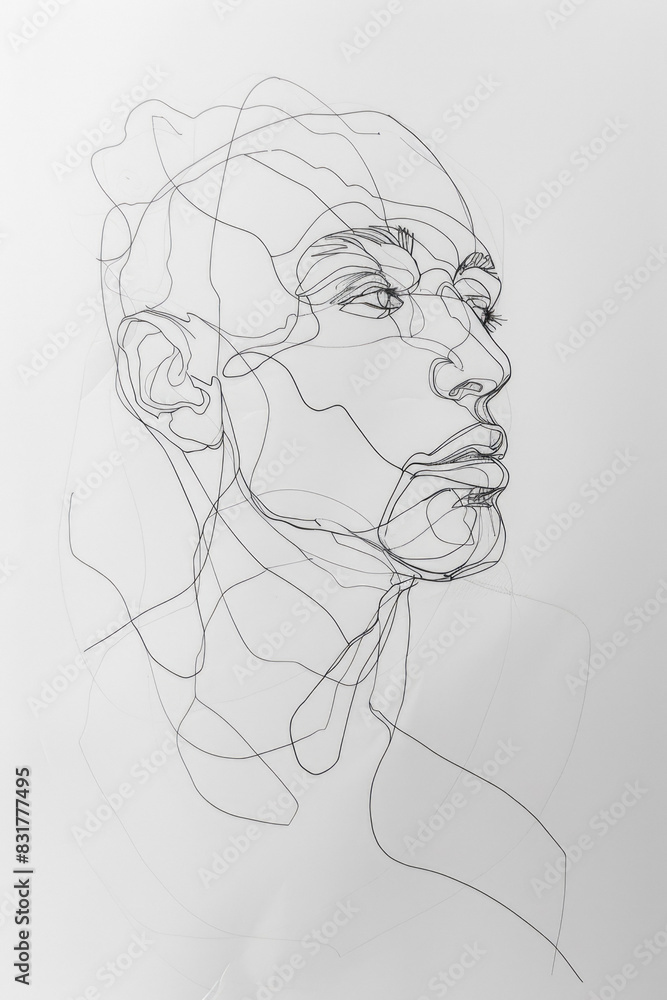 Drawing On Paper Portrait Of A Man with One Black Line Created Using Artificial Intelligence