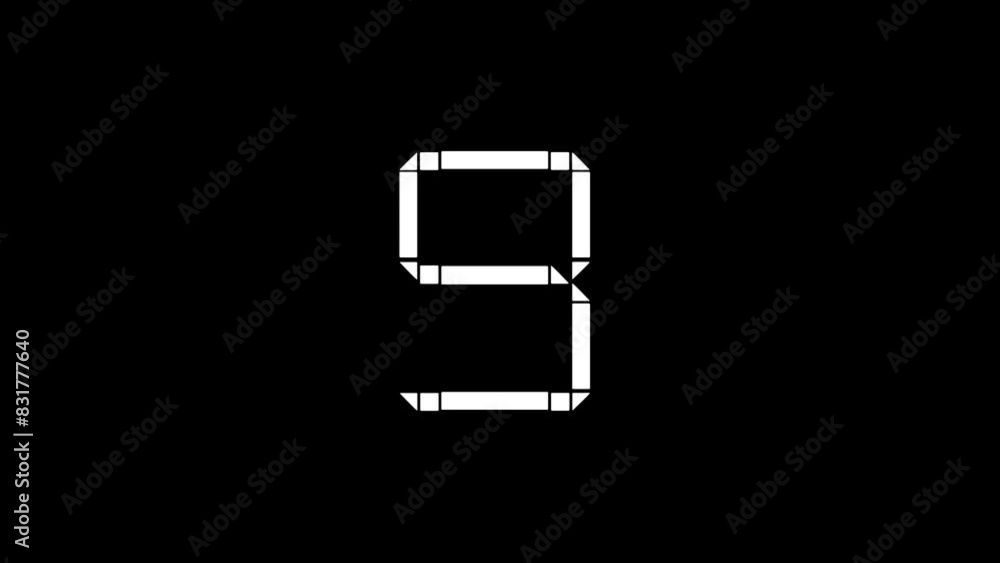 9 Seven-segment digital animation of numbers on a black background, suitable for concepts of time, technology