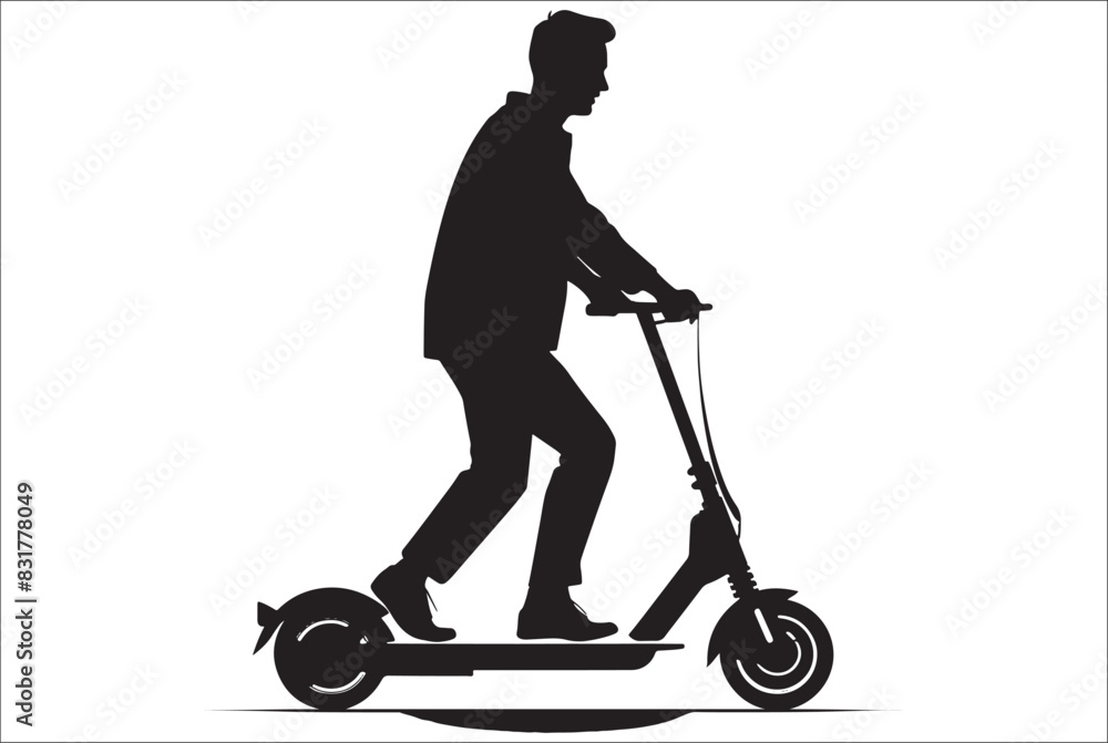 Electric scooter Silhouette Vector on white background, Man Riding an electric Scooter Silhouette vector illustration.
Electric scooter Silhouette Vector on white background, Man Riding an electric Scooter Silhouette vector illustration.