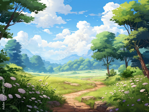 Summer rural scenery illustration
