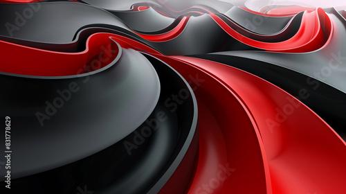 Bold, geometric waves in a striking black and red combination.