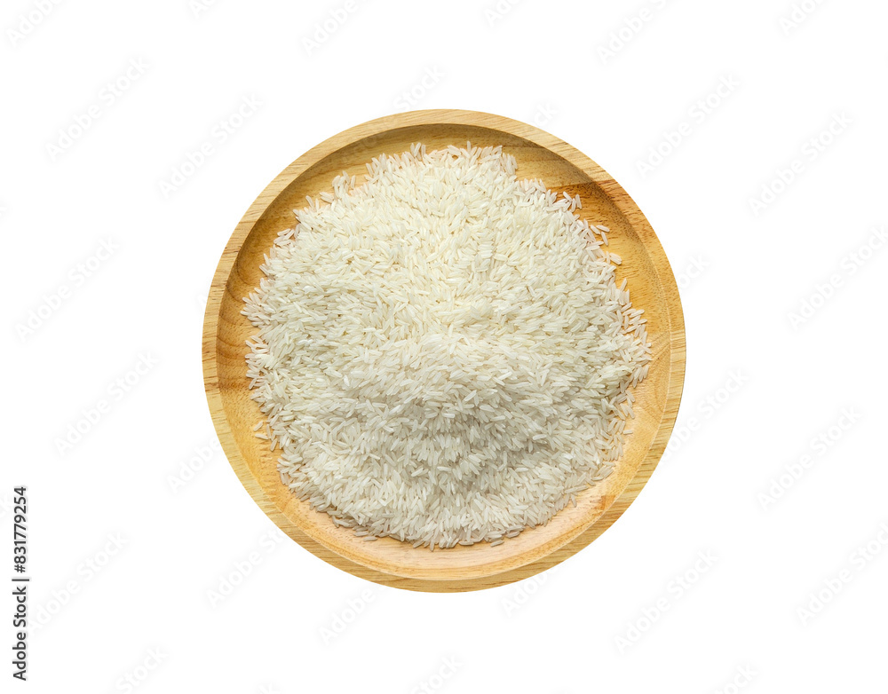 Top view, rice grains on a wooden plate. on transparent background Top view, rice grains on a wooden plate. on transparent background