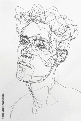 Drawing On Paper Portrait Of A Man with One Black Line Created Using Artificial Intelligence