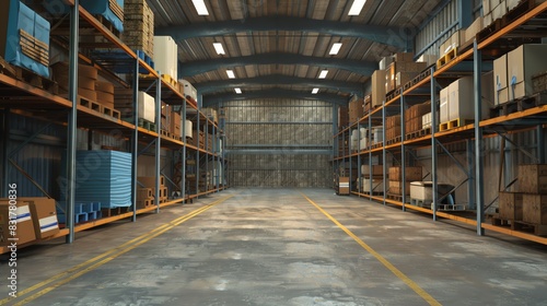 Warehouse with automated inventory system, realistic textures