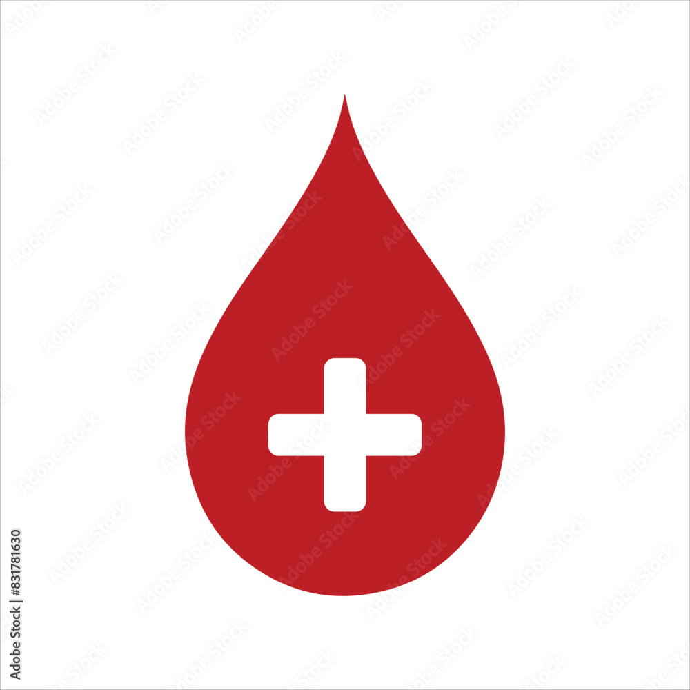 Red blood drop silhouette logo isolated on white background. White plus with blood drop icon vector illustration design. World blood donor day. Red blood drop silhouette logo isolated on white background. White plus with blood drop icon vector illustration design. World blood donor day.