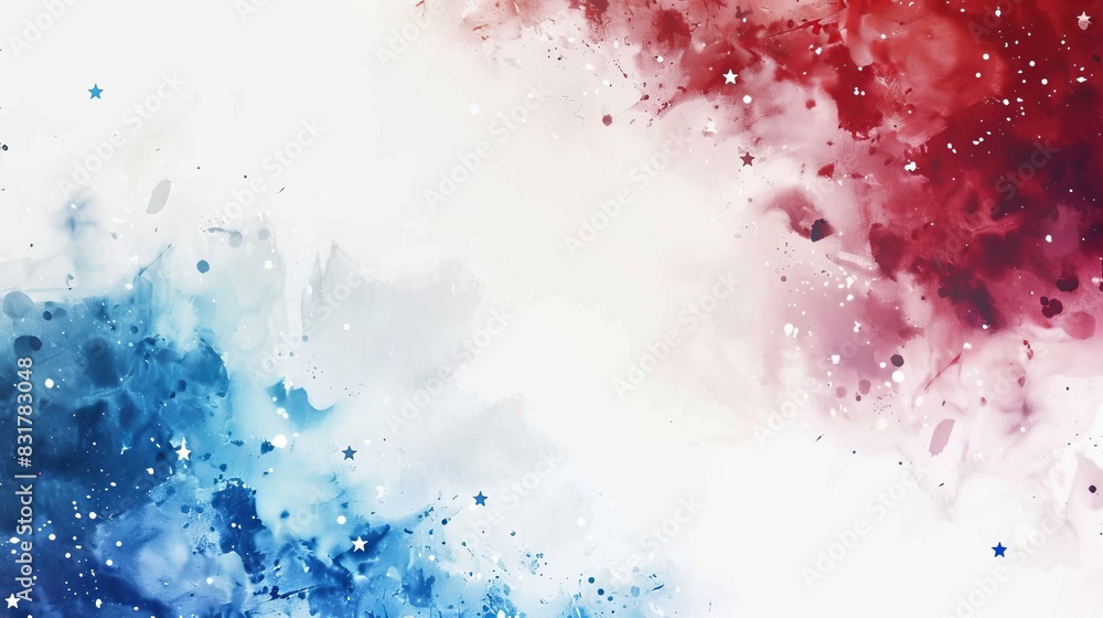Obraz premium Vibrant abstract background featuring a blend of red, blue, and white paint splashes, perfect for creative designs and modern art project like Independence Day or Memorial Day