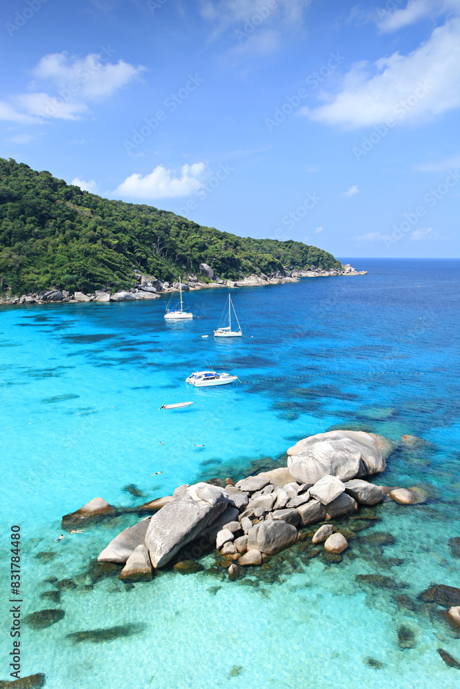 Fototapeta premium The natural beauty clear water and white sandy beach of Similan Islands in Similan National Park. Phang Nga Province, Thailand 