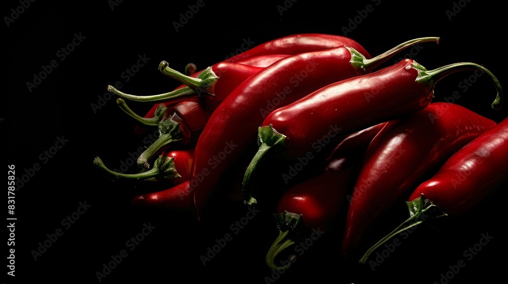 Fresh Red Chili Peppers on Black Background Fresh Red Chili Peppers on Black Background