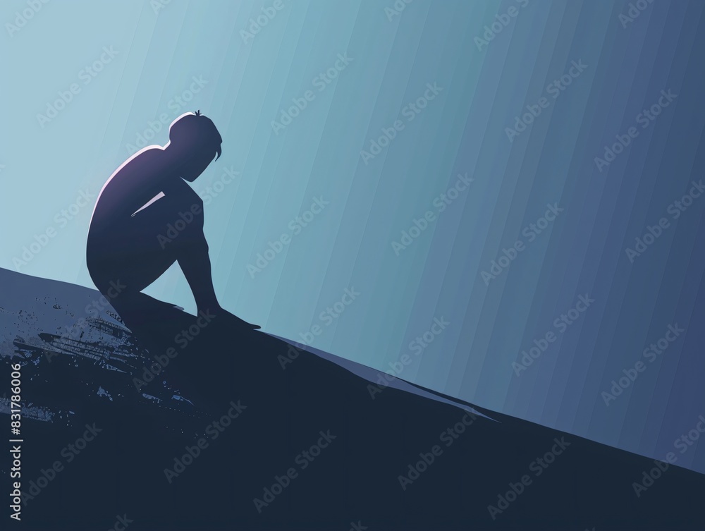 Silhouette of a Man Sitting Alone in Twilight