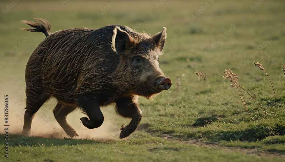 Fototapeta premium wild boar running in the woods