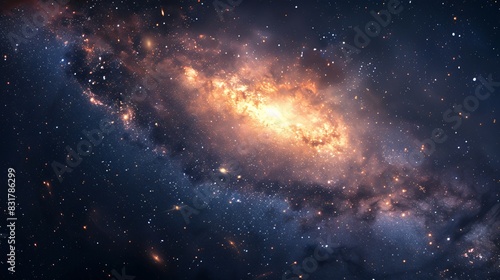 An expansive view of the Milky Way galaxy as seen from a distant planet, with its spiral arms and central bulge glowing against the backdrop of deep space.
