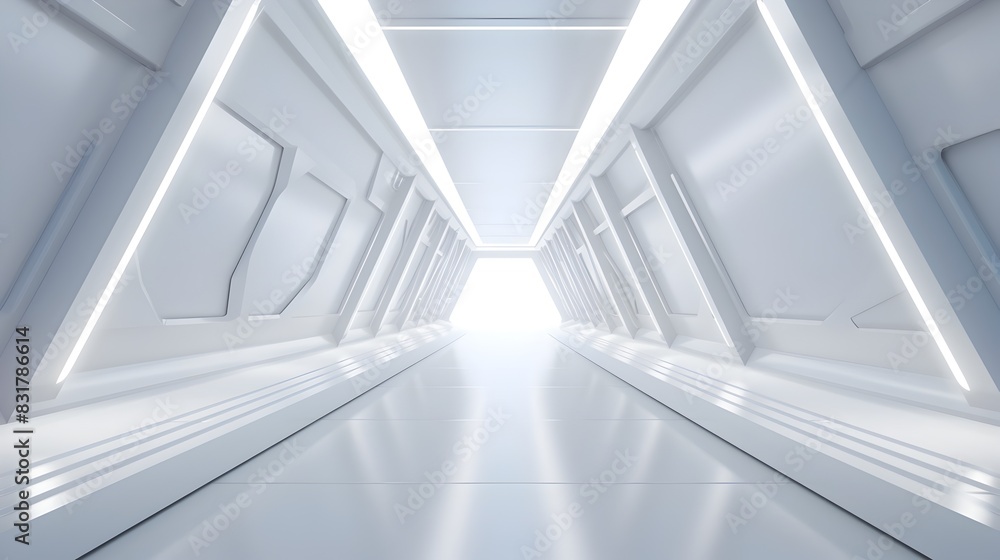 Boundless Futuristic Corridor:Sleek White Geometric Passageway in 3D Rendering Boundless Futuristic Corridor:Sleek White Geometric Passageway in 3D Rendering