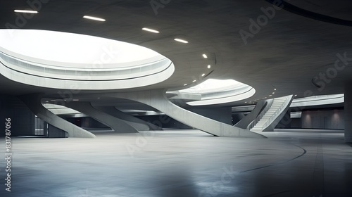 Expansive Futuristic Concrete Architectural Space with Empty Parking Garage