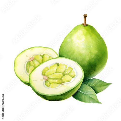 Wallpaper Mural Freshly Sliced Feijoa Fruit in Detailed Watercolor Torontodigital.ca