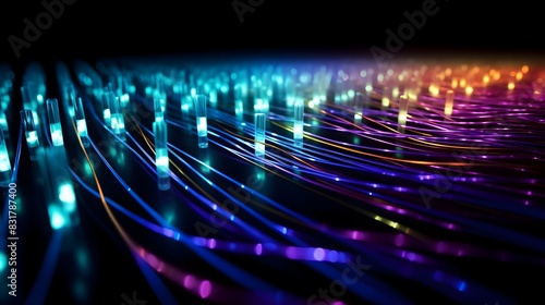 Intricate Fiber Optic Cables Forming Glowing Patterns - A Modern Communication Network Concept © yelosole